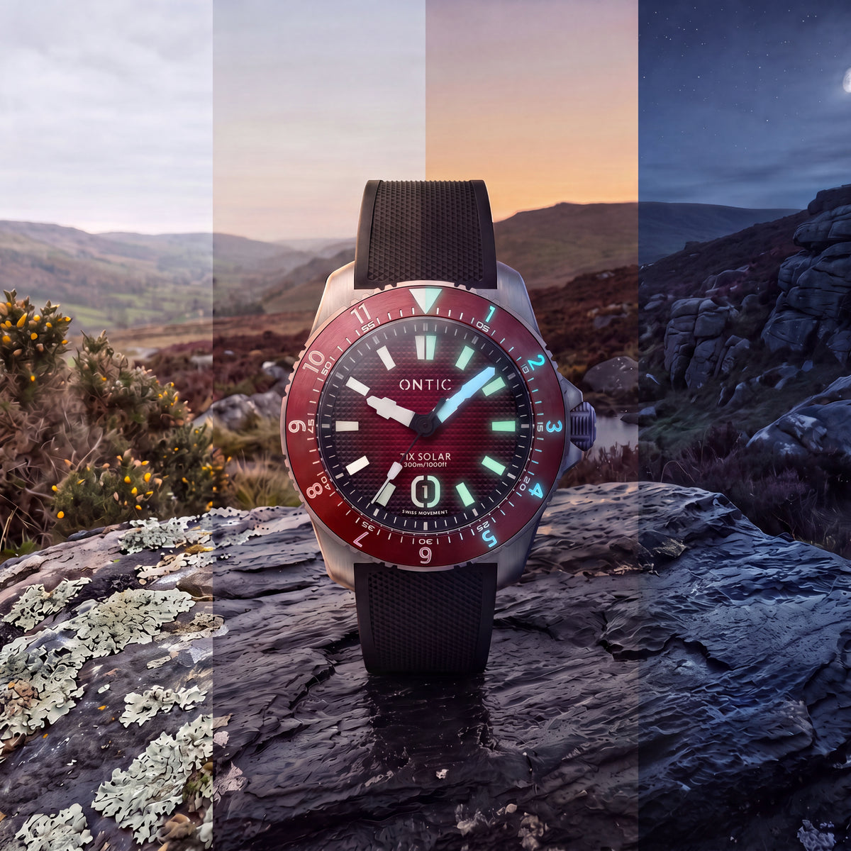 Ontic Utility - 40mm Men's Titanium Watch - Ember Red - Swiss Solar - 300m Water Resistant - British Built